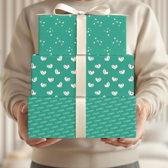 Zitat von Eid Mubarak Kids Green Star Herzen Geschenkpapier Set (Von Creator hochgeladen)