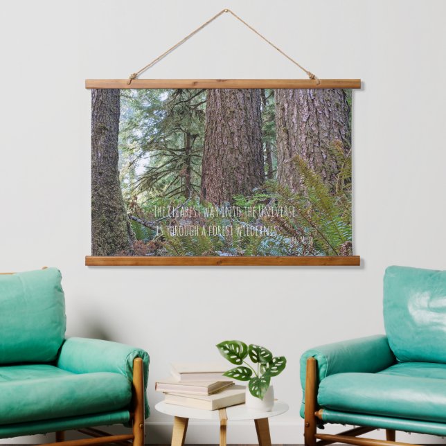 Zitat von Giant Conifer Forest und John Muir Natur Wandteppich Mit Holzrahmen (Wohnzimmer)