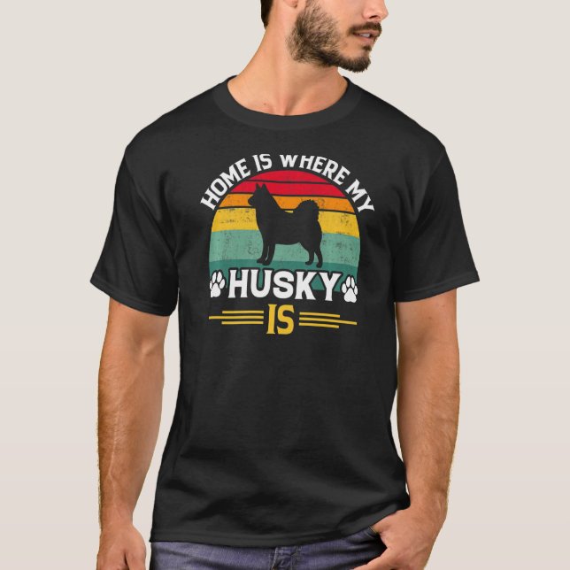 Zitat-Zuhause ist, wo mein sibirischer Husky Vinta T-Shirt (Vorderseite)