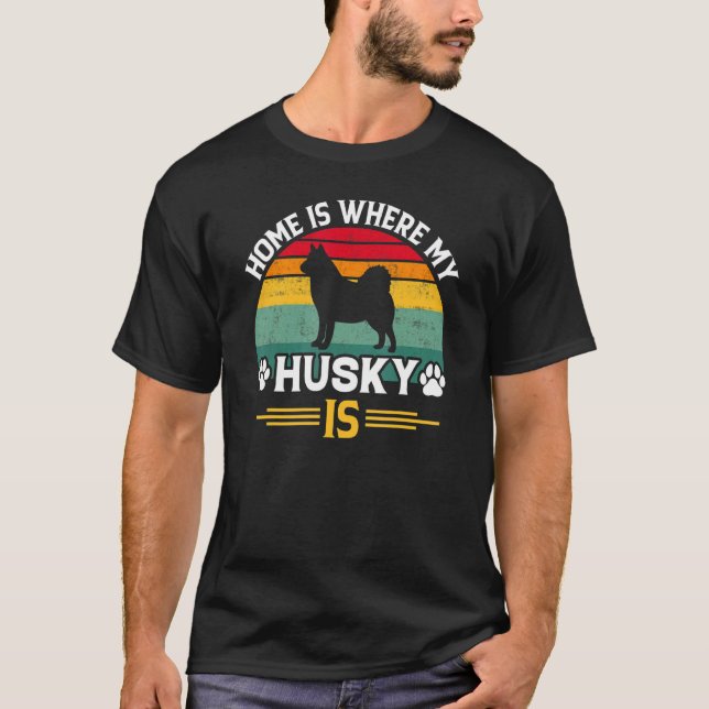 Zitat-Zuhause ist, wo mein sibirischer Husky Vinta T-Shirt (Vorderseite)