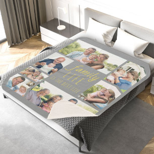 Zitat zum Familienleben Grau und Gelb Multi-Foto Sherpadecke