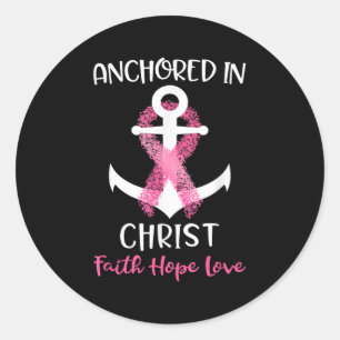 Zitat zum rosa Brustkrebs, verankert in Christus G Runder Aufkleber