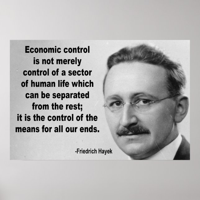 Zitat zur wirtschaftlichen Kontrolle von Hayek Poster (Vorne)