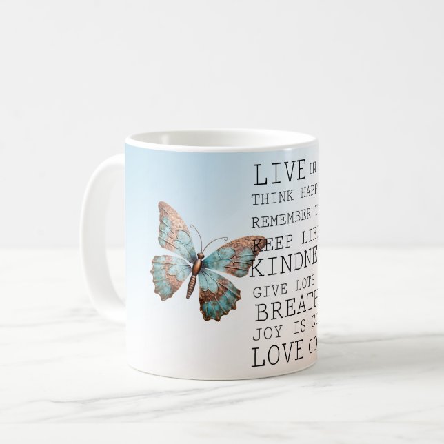Zitate Aqua Rose Gold Butterfly Kaffeetasse (Vorderseite Links)