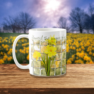 Zitate der Blume Gelb und Grün des neuen Tages Kaffeetasse