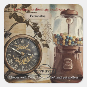 Zitate der Vintagen Sweet Vending Machine Alarm Cl Quadratischer Aufkleber