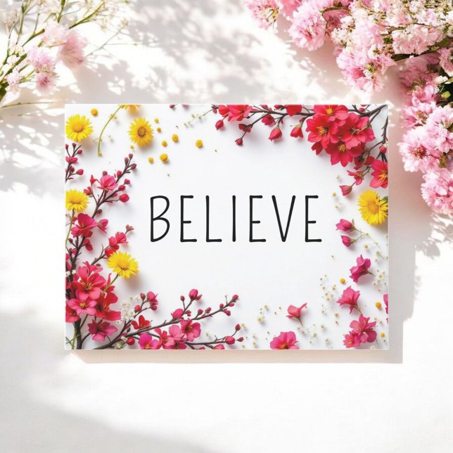 Zitate von Inspiration glauben rosa gelb Postkarte (Von Creator hochgeladen)