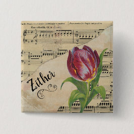 Zither Elegant Tulip Vintage Noten Button