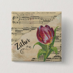 Zither Elegant Tulip Vintage Noten Button