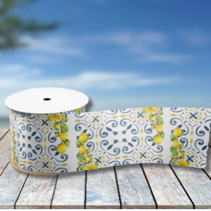 Zitrone auf blauen Fliesen - Brautdusche Satinband