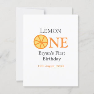 Zitrone eins glücklicher 1. Geburtstag orange grau Postkarte