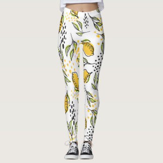 Zitrone, grüne Zweige: abstraktes Muster. Leggings