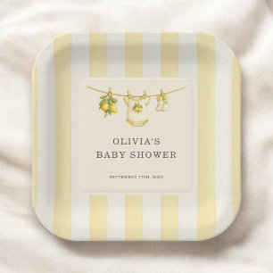 Zitrone kann es kaum erwarten, Streifen-Babyshower Pappteller