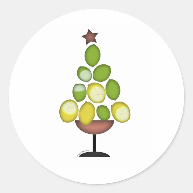 Zitrone Limoner Weihnachtsbaum mit Stern/Martini-G Runder Aufkleber (Vorderseite)
