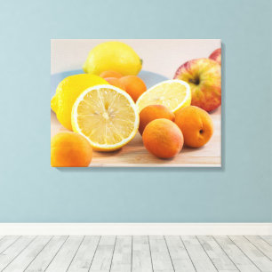 Zitrone mit Aprikosen und Äpfeln Food-Fotografie Leinwanddruck
