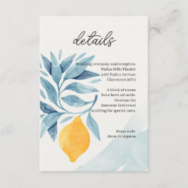 Zitrone mit blauen Blätter botanische Abbildung Begleitkarte