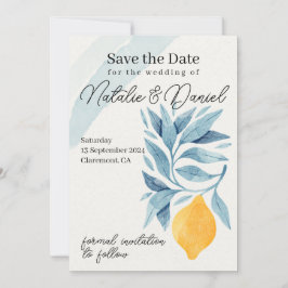 Zitrone mit blauen Blätter botanische Abbildung Einladung