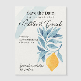 Zitrone mit blauen Blätter botanische Abbildung Magnetkarte