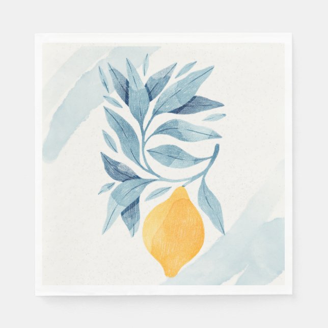 Zitrone mit blauen Blätter botanische Abbildung Serviette (Vorderseite)