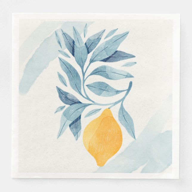 Zitrone mit blauen Blätter botanische Abbildung Serviette (Vorderseite)