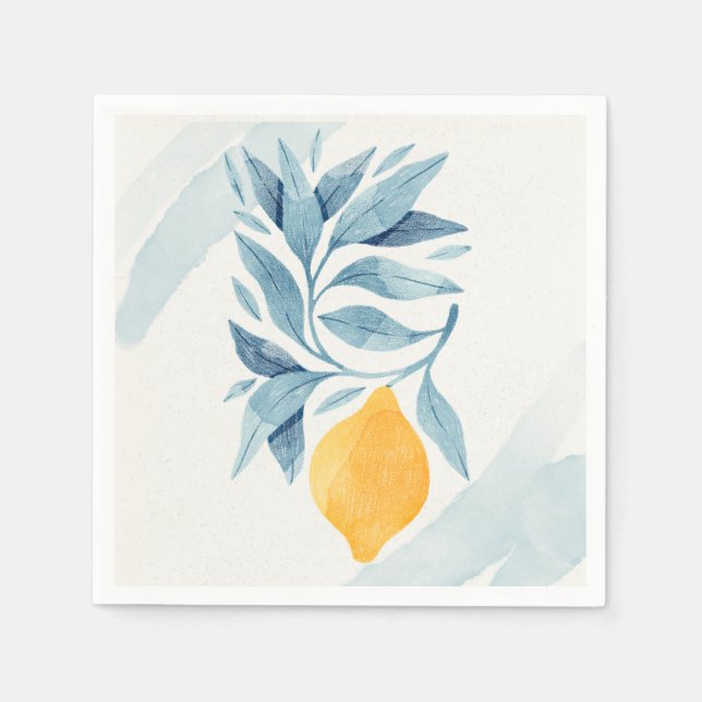 Zitrone mit blauen Blätter botanische Abbildung Serviette (Vorderseite)