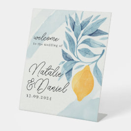 Zitrone mit blauen Blätter botanische Abbildung Sockelschild