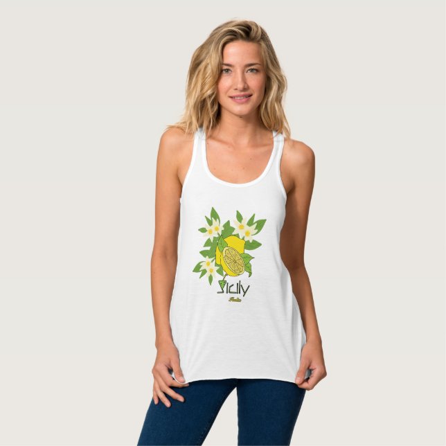 Zitrone mit Blume Tank Top (Vorderseite Vollansicht)