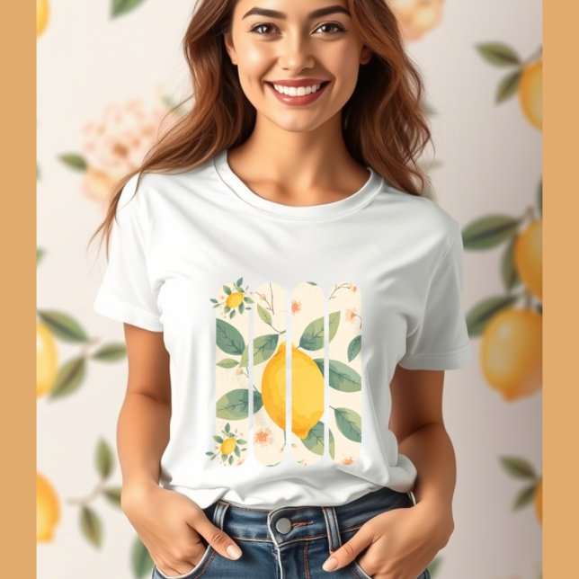 Zitrone mit grünen Blätter botanische Früchte T-Shirt (Von Creator hochgeladen)