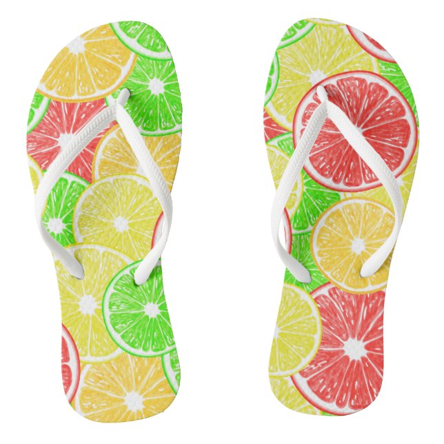 Zitrone, Orange, Grapefruit und Limone Scheiben Flip Flops (Fußbett)