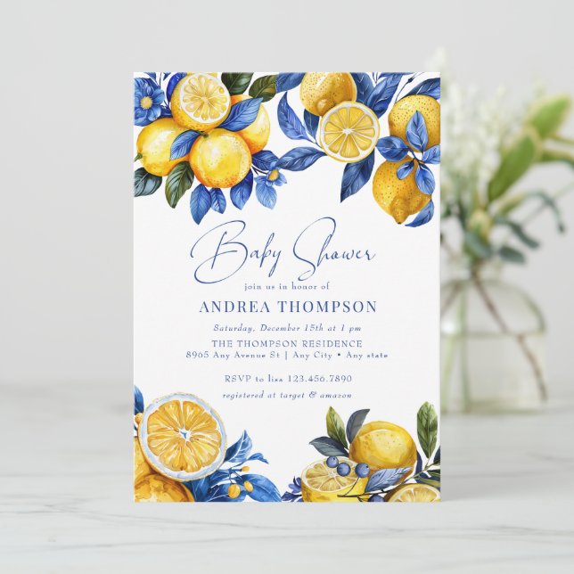 Zitrone | Summer Baby Dusche Einladung (Stehend Vorderseite)