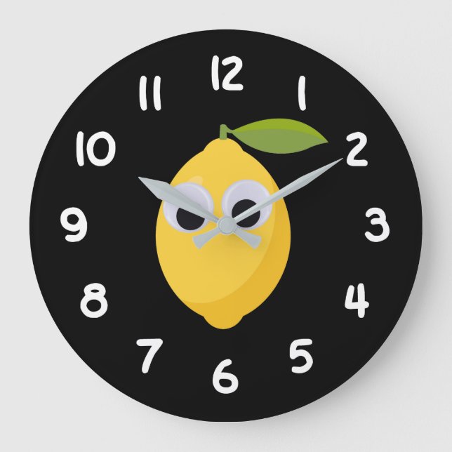 Zitrone, süße Früchte mit googgen Augen Große Wanduhr (Vorderseite)