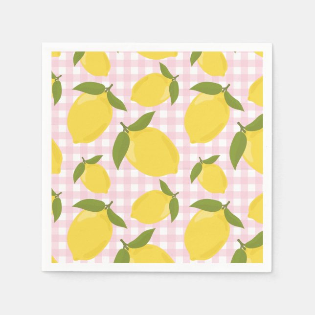 Zitrone und rosa Gingham Serviette (Vorderseite)