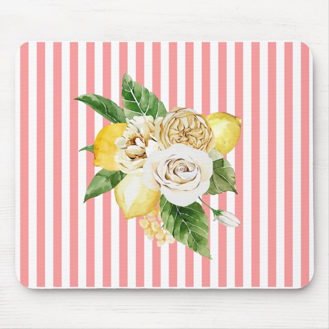 Zitrone und Rose auf Korallenstreifen Mousepad (Vorne)