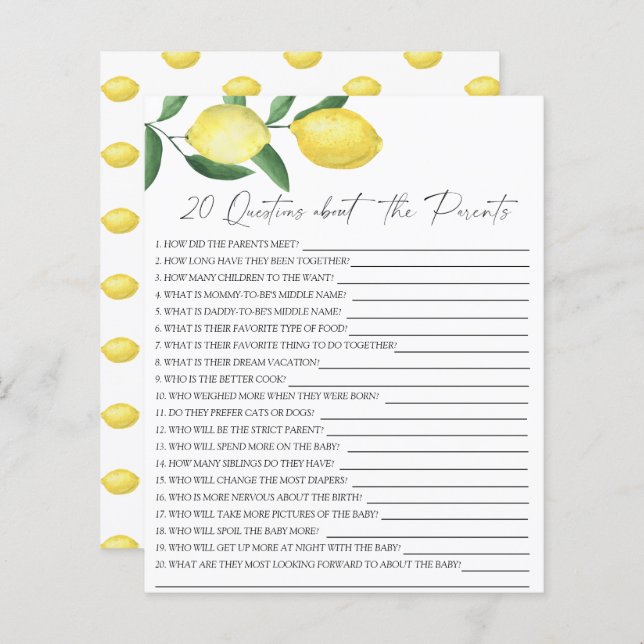 Zitronen - 20 Fragen zu den Eltern (Vorne/Hinten)