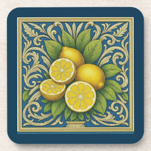 Zitronen Amalfi Blau Mediterrane Art Nouveau Getränkeuntersetzer