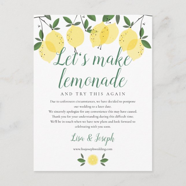 Zitronen ändern das Datum, an dem das abgebrochene Postkarte (Vorderseite)