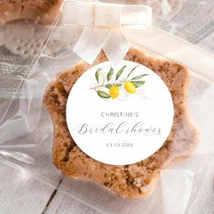 Zitronen-Aquarell-Zitrus-Blumen-Brautdusche  Runder Aufkleber