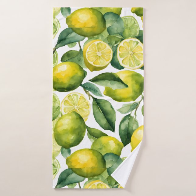 Zitronen Aquarellmuster Design Badhandtuch Set (Badehandtuch)