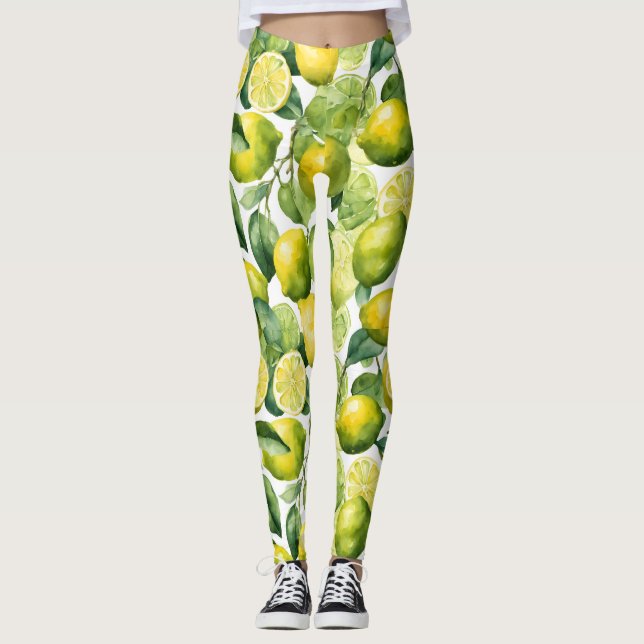 Zitronen-Aquarellmuster-Design Leggings (Vorderseite)