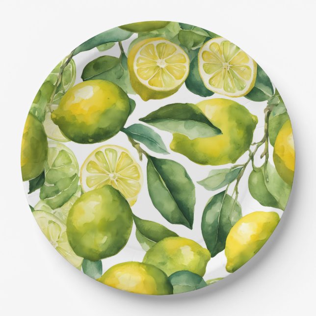 Zitronen-Aquarellmuster-Design Pappteller (Vorderseite)