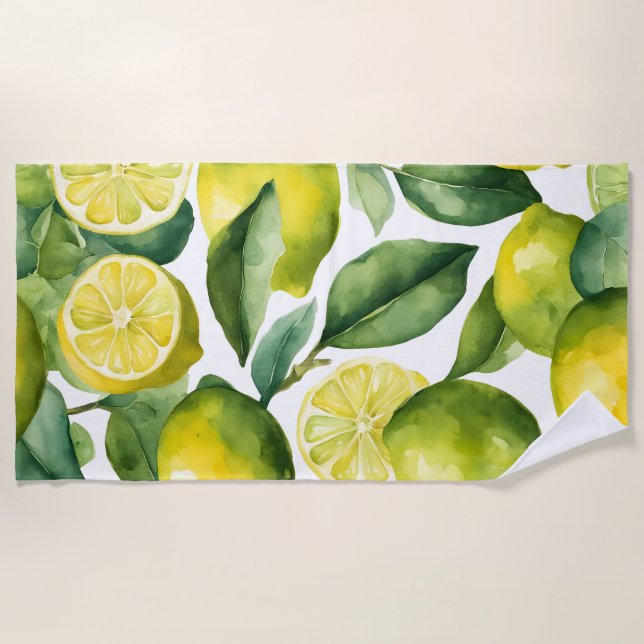 Zitronen-Aquarellmuster-Design Strandtuch (Vorderseite)