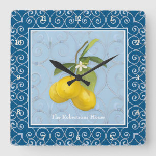 Zitronen auf Baum-Niederlassung w verlässt Blume, Quadratische Wanduhr