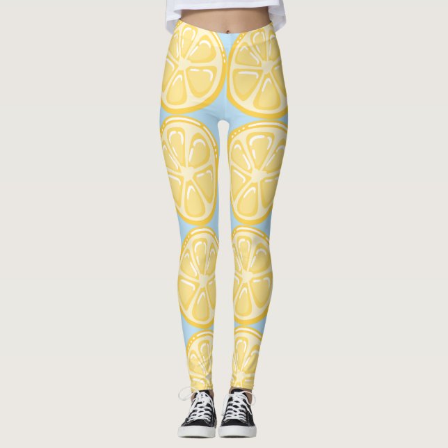 Zitronen auf blassblauem Hintergrund Leggings (Vorderseite)