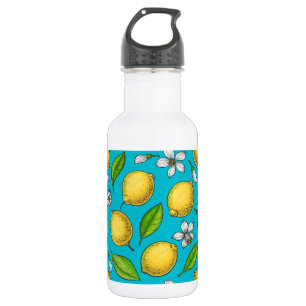 Zitronen auf blau edelstahlflasche