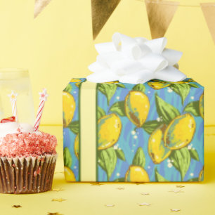 Zitronen auf Blau Geschenkpapier