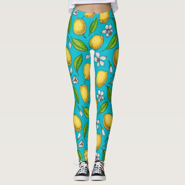 Zitronen auf blau leggings (Vorderseite)