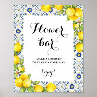 Zitronen auf blauen Fliesen Blume Bar Sign