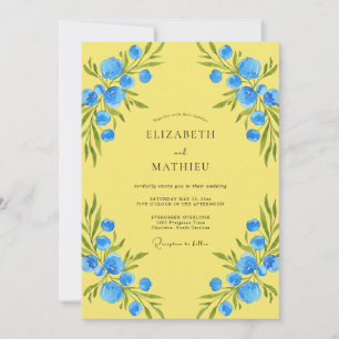 Zitronen Azure Wildblumen-Hochzeit Einladung