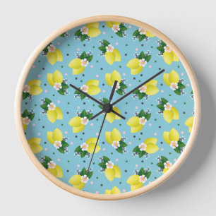 Zitronen Blätter Weiße Blüten Türkis Hintergrund Uhr