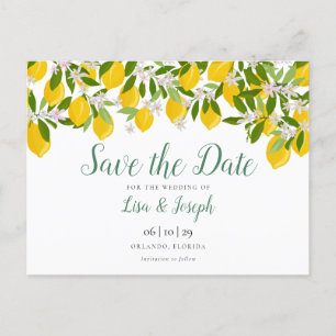 Zitronen blühen Elegant Script Save-the-Date-Karte Ankündigungspostkarte